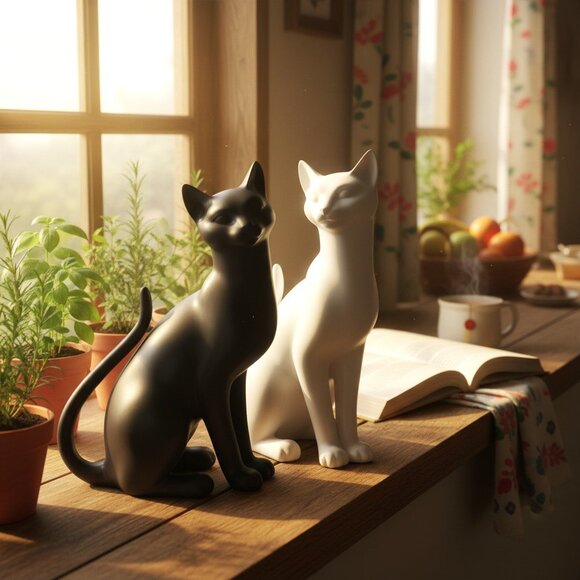 Vintage 1986 Franklin Mint “Counterpoint” Black & White Cat Pair. SHIPS FREE - Picture 1 of 8